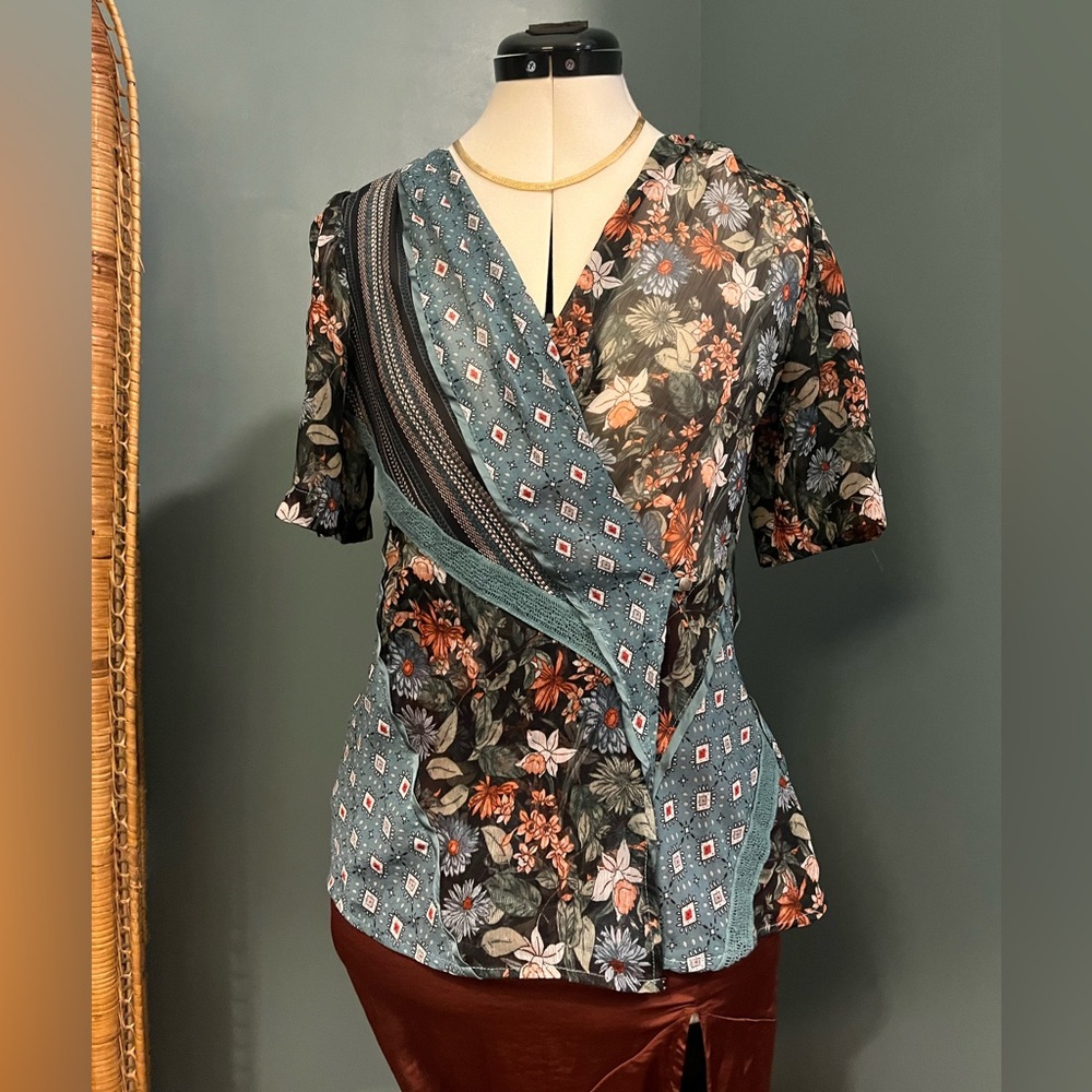 Anthropologie Patched Chiffon shirt